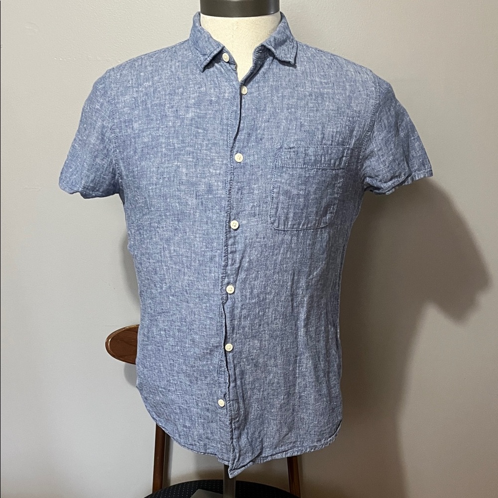 Casual Short-Sleeve Button-Down Shirt - Blue